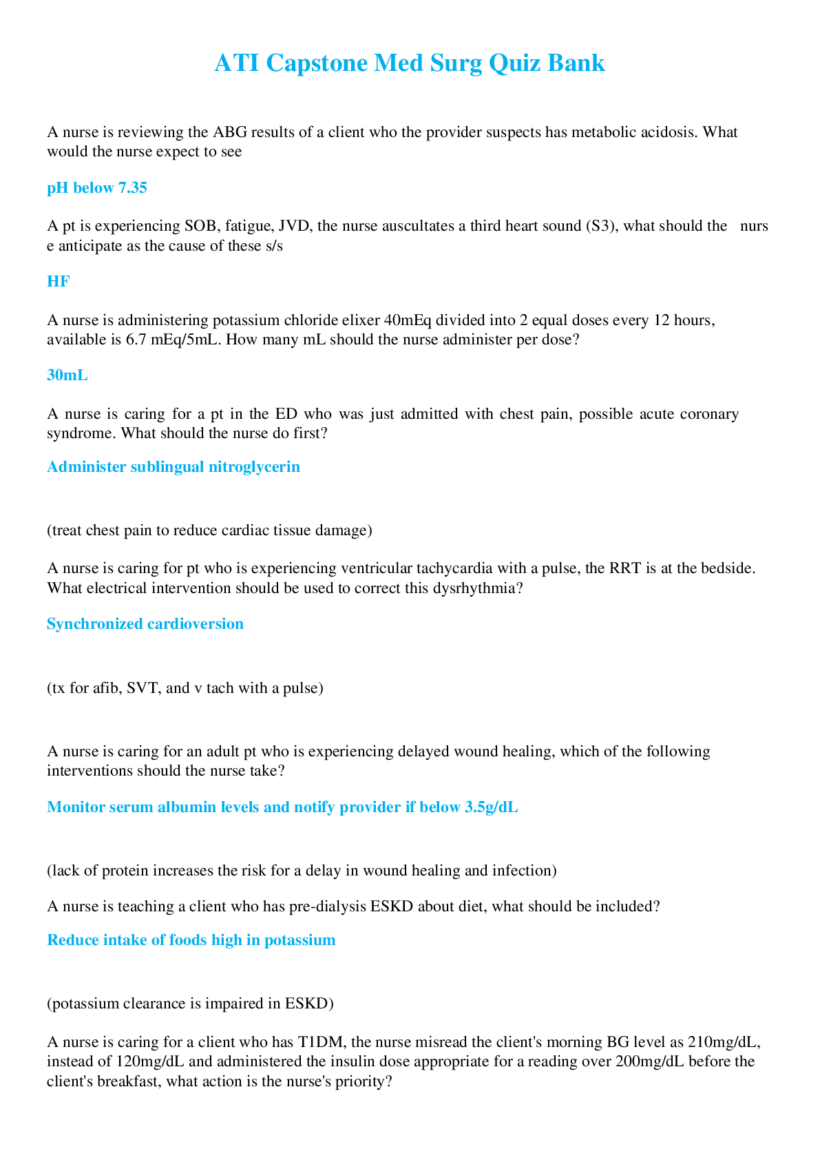Preview of ATI Capstone Med Surg Exam Bank (Latest Version 2022)